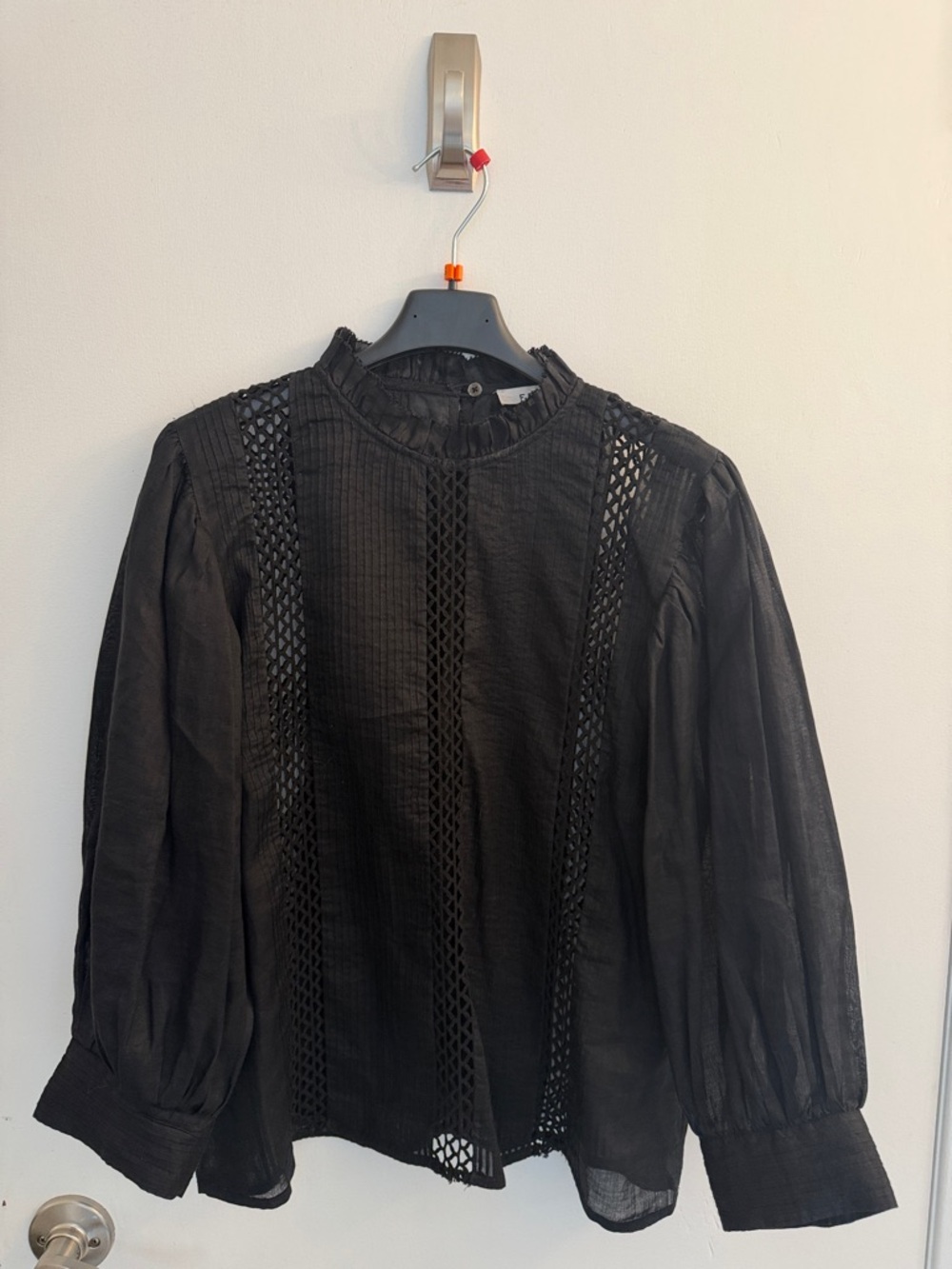 Frame Denim Black Lace-Insert Victorian Blouse